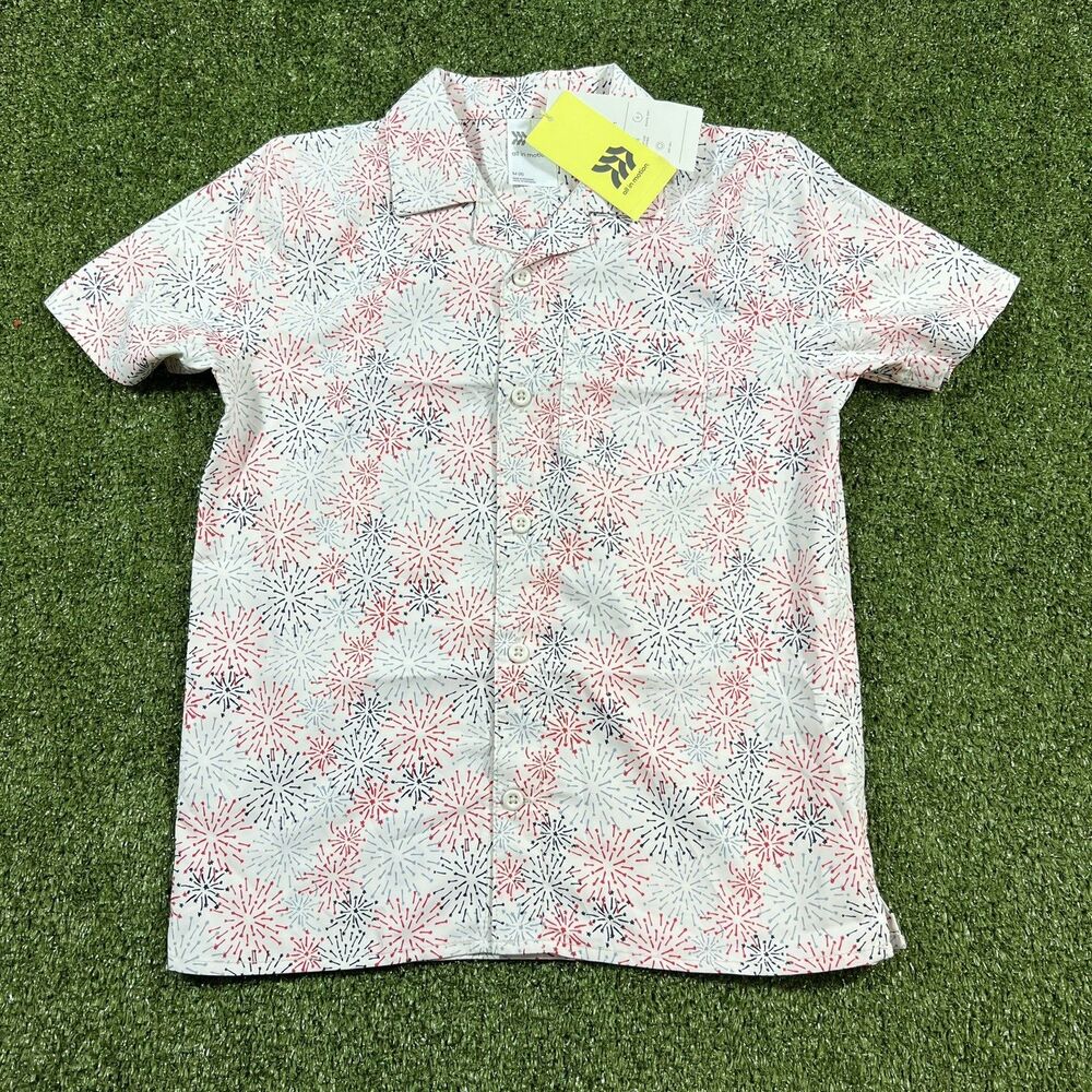 BRAND NEW BOYS SIZE M 8 ALL IN MOTION SHORT SLEEVE TEXTURED Button Up